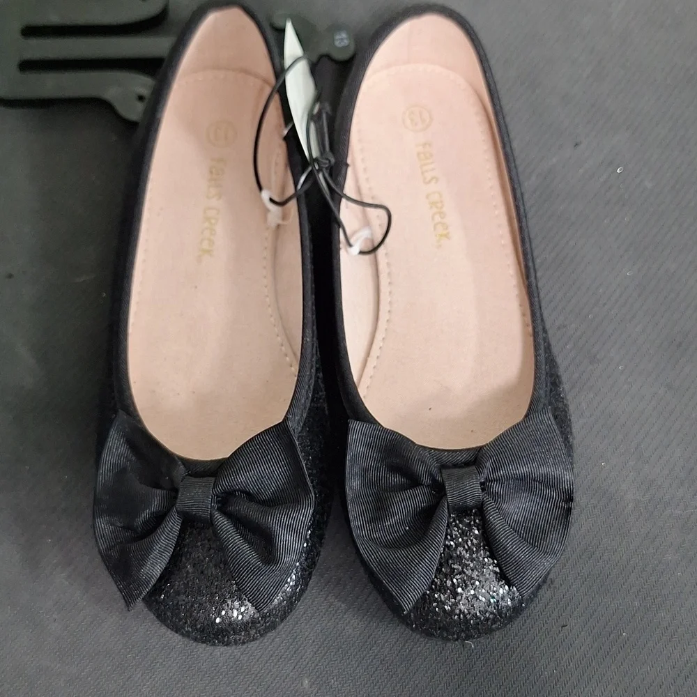 Falls Creek Sparkly Black Bow Flats Shoes